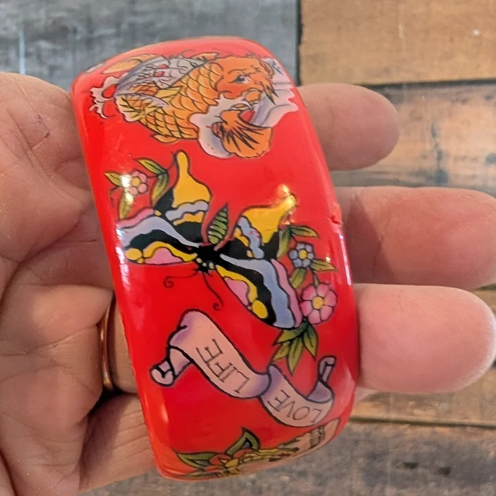 VINTAGE ED HARDY TATTOO DESIGNS Red BRACELET Love Life - Picture 12 of 14
